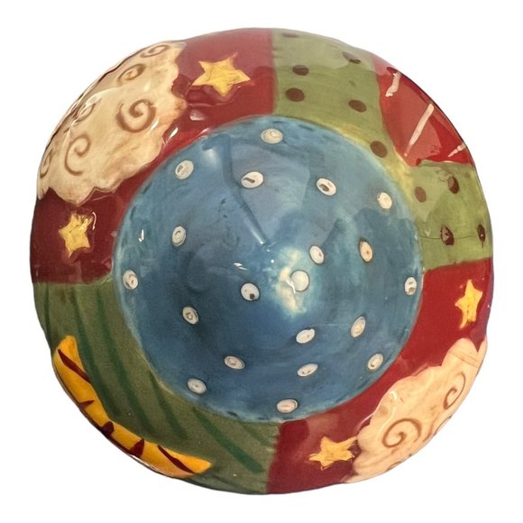 Santa Clouse Ornament Teardrop Ceramic, Porcelain Star Patchwork Rustic Country - Picture 7 of 7